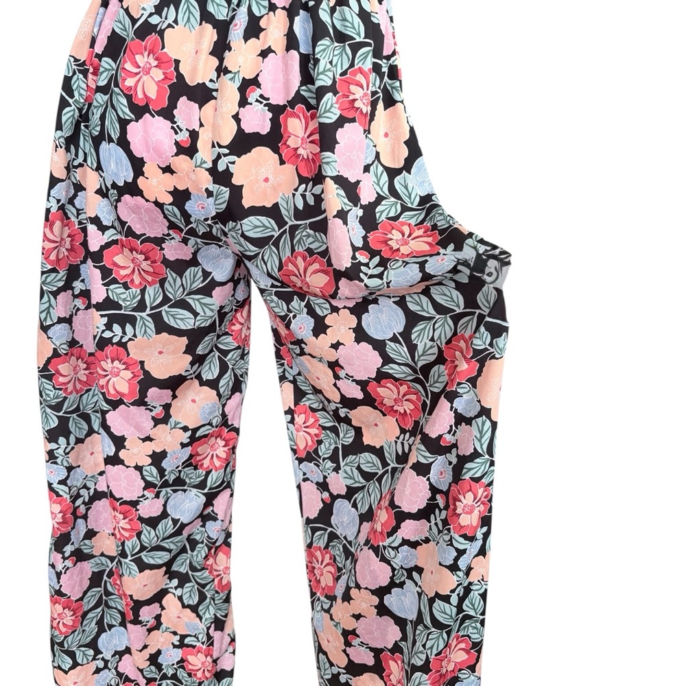 BOG Collections Black Floral Spaghetti Strap Wide Leg Jumpsuit Size Small Summer - Picture 5 of 6